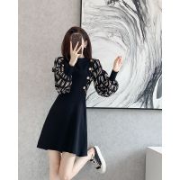 权小威 2022年春秋新款时尚韩版气质修身显瘦法式连衣裙女黑色拼接小众设计高端大气别致裙子