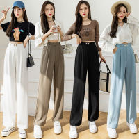 权小威 休闲裤女2022年春装韩版小个子显瘦百搭气质女神范时尚休闲女装套装御姐阔腿裤女