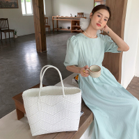 权小威 2022夏款韩版女装浪漫圆领公主袖系带高腰连衣裙75