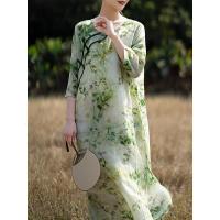 权小威 改良旗袍夏茶服苎麻连衣裙棉麻国风袍子复古斜襟盘扣95