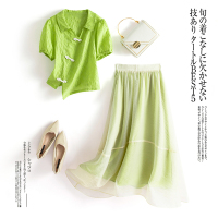 权小威 2022夏新款韩版修身时尚气质显瘦复古风民族风气质显瘦时尚两件套裙女