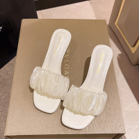 权小威 凉拖鞋女夏外穿2022年新款仙女晶高跟时尚方头粗跟一字拖