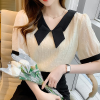 权小威 娃娃领雪纺衬衫泡泡袖别致设计高级感上衣夏薄款2022年新款女小众