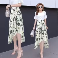 权小威 半身裙女雪纺碎花半身裙女2022夏天高腰显瘦不规则荷叶边裙中长A字包臀裙