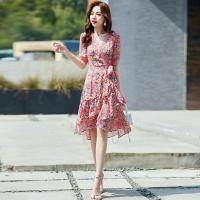 权小威 遮肚子显瘦包臀紧身性感连衣裙御姐轻熟风连衣裙女雪纺连衣裙女夏2022年夏装新款碎花小个