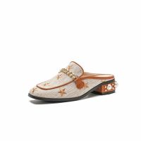 权小威 2022新款夏一脚蹬懒人凉拖外穿时尚方头平底穆勒拖鞋舒适软底女鞋