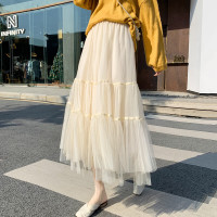 权小威 早秋款青少女初中生半身裙中长款秋季学院风高中女生半截裙黑色网纱百褶裙秋冬女纱裙子2022春款沙裙垂感