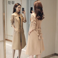 权小威 2022春装新款春秋春季时尚韩版小个子修身休闲双排扣款英伦风过膝风衣女中长款女士外套女