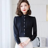 权小威 欧货潮时尚2022新款休闲衬衫女立领雪纺长袖新款韩版春秋内搭洋气衬