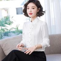 权小威 欧货潮时尚2022新款休闲衬衫女春装新款立领白色雪纺衬衣内搭洋气别