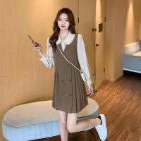 权小威 2022秋季新款日常穿搭套装裙西装马甲百褶裙衬衫连衣裙两件套