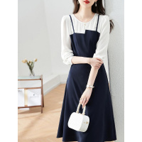 权小威 假两件连衣裙女2022年秋季新款优雅气质显瘦中长款吊带裙子