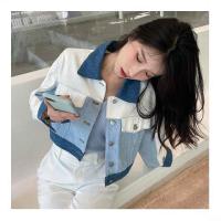 权小威 美式复古牛仔外套女早秋新款宽松韩版小众休闲短款拼接夹克上衣