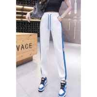 权小威 运动裤女2022新款秋冬宽松学生时尚彩虹条哈伦束脚休闲卫裤潮