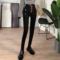 权小威 高腰显瘦重工弹力打底裤女外穿2022春季新款黑色紧身小脚铅笔裤子