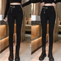 权小威 黑色打底裤女士外穿高腰小脚铅笔裤2022年秋冬弹力显瘦紧身小黑裤