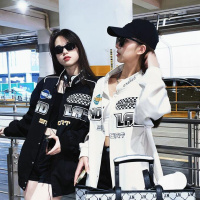权小威 2022国潮牌情侣美式字母刺绣赛车服男女春秋宽松立领机车夹克外套