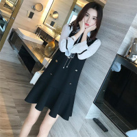 权小威 小个子连衣裙春秋装2022新款气质显瘦少女心学生A字假两件套裙子