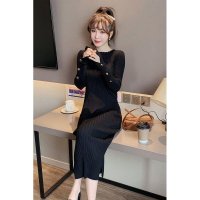 权小威 配大衣的长裙子中长款过膝内搭黑色针织连衣裙秋冬新款打底毛衣裙