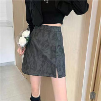 权小威 高级哑光豹纹小皮裙半身裙女2022韩版新款时尚百搭高端大气秋冬开叉包臀裙时尚PU短裙