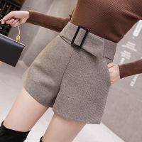 权小威 毛呢短裤女秋冬季2022新款外穿高腰显瘦百搭a字宽松阔腿呢子靴裤