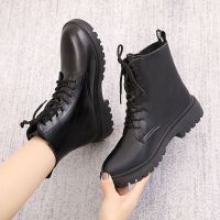 权小威 新款马丁靴女鞋侧拉链系带外穿学生韩版短筒加绒英伦风棉鞋女冬季