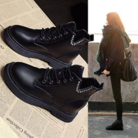 权小威 马丁靴女靴平底黑色百搭系带靴女韩版火2022秋新款加绒女短靴子