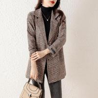 权小威 毛呢大衣女2022秋冬新款千鸟格毛呢外套女中长款气质时尚格子西装呢子大衣女潮