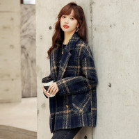 权小威 毛呢大衣2022秋冬季新款舒适宽松显瘦呢子中长外套女气质时尚百搭休闲粗花呢子大衣女潮