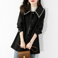 权小威 毛呢大衣女2022年秋冬时尚休闲气质宽松保暖上衣女韩版方领加厚夹棉大衣外套女潮