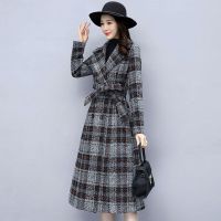 权小威 毛呢大衣女2022年新款秋冬装韩版简约时尚百搭气长款格子毛呢大衣女修身显瘦过膝呢子外套