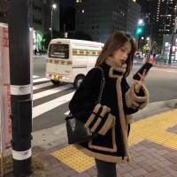 权小威 2022年韩版简约时尚百搭气质名媛高端洋气皮毛一体毛绒加厚上衣秋冬宽松短款加厚外套女