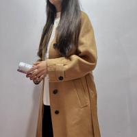 权小威 双面大衣女中长款韩版时尚气质高端名媛洋气新款单排扣气质直筒宽松毛呢外套