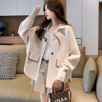 权小威 2022秋冬新款毛呢洋气大衣女宽松上衣蝙蝠袖开衫小个子时尚外套女