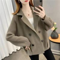 权小威 2022冬季新款韩版时尚气质高端名媛洋气西装领毛呢外套女短款蝙蝠衫口袋开衫毛呢子外穿上衣