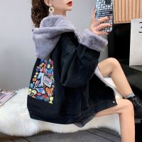 权小威 加绒牛仔外套女2022年秋冬新款时尚百搭宽松加厚棉服小个子韩版棉衣夹克潮