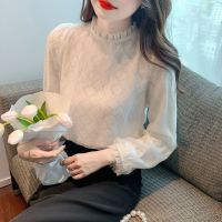 权小威 仙气质白色雪纺衬衫蕾丝打底衫女秋冬高贵洋气内搭小衫上衣