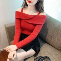 权小威 小心机设计感吊带一字肩性感软糯毛衣女秋冬季气质百搭时尚针织衫
