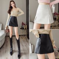 权小威 黑色pu裙半身裙裤秋冬2022新款高腰开叉显瘦设计感小众包臀短裤裙
