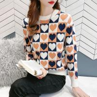 权小威 加厚水晶绒慵懒风毛衣女新款套头圆领慵懒宽松显瘦爱心针织衫