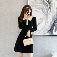 权小威 名媛小香风针织连衣裙女2022秋冬季新款韩版长袖打底毛衣A字裙子