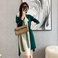 权小威 大码胖mm针织连衣裙女2022秋冬季新款中长款不规则打底毛衣裙