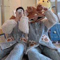 权小威 新款情侣睡衣女冬季三层夹棉卡通可爱可外穿男士家居服套装