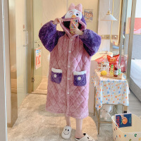 权小威 卡通可爱女式睡衣女秋冬季浴袍三层夹棉加绒加厚中长款睡袍