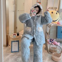 权小威 睡衣女秋冬季加棉加厚三层夹棉卡通可爱长袖厚实家居服套装