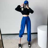 权小威 嘻哈运动两件套装女秋季抽绳上衣女爵士舞练功服美式复古束脚裤女