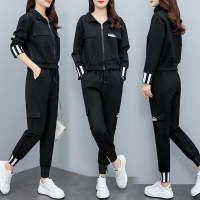 权小威 胖mm显瘦遮肚子套装2022秋季新款大码显瘦洋气外套上衣工装裤