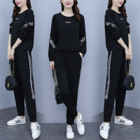 权小威 2022年新款时尚运动套装胖MM大码休闲哈伦裤百搭长袖卫衣两件套女