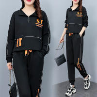 权小威 2022秋季新款韩版胖妹妹宽松遮肚显瘦休闲运动套装洋气秋装女