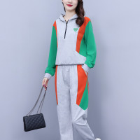 权小威 大码2022年秋季新款拼色连帽卫衣运动套装休闲时尚两件套